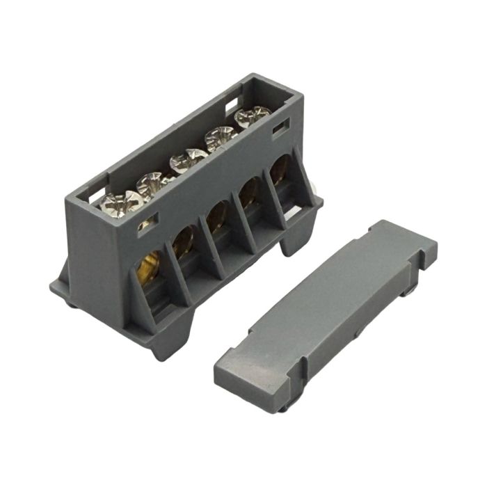 SEP AST16-51 verdeelblok 5x16mm² grijs (RAL 7046) met afdekking – faseverdeelblok voor TS15-rail