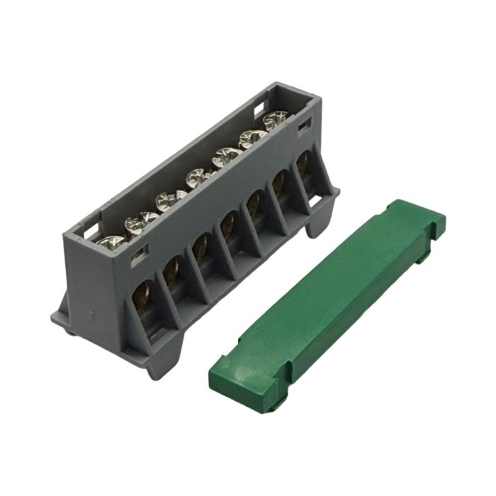 SEP AST16-76 verdeelblok 7x16mm² groen (RAL 6029) met afdekking – faseverdeelblok voor TS15-rail