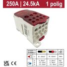 SEP Enkelpolig verdeelblok 250A (IN 1x120mm2, OUT 2x35mm2 + 5x16mm2 +4x10mm2)