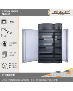 SEP Livion DB-354E groepenkast met transparante deur en voorzien van technische gegevens