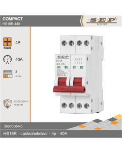 SEP Europe HS18R-440 lastschakelaar 4P 40A rood met technische specificaties