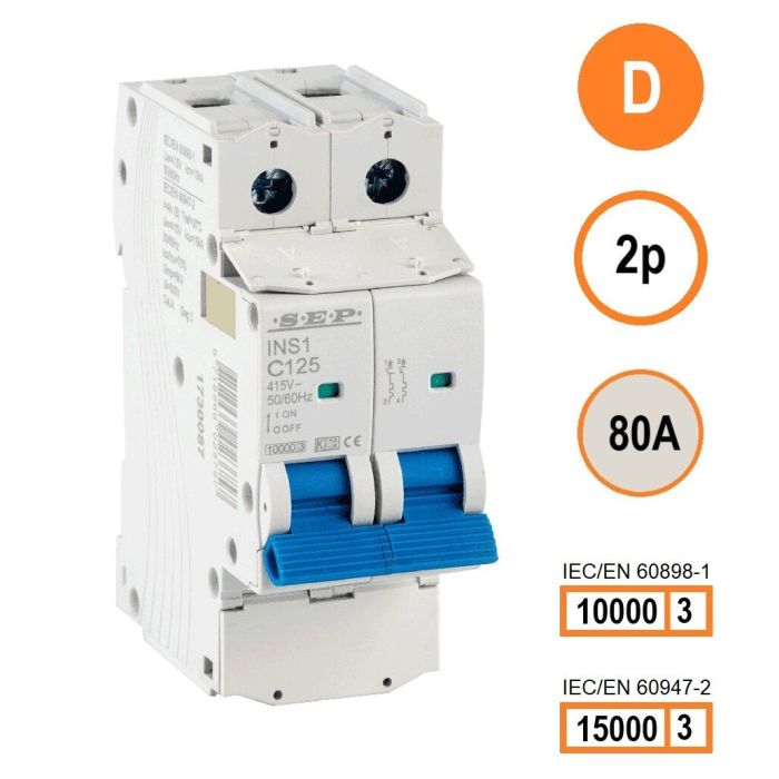 SEP INS1-2D80 installatieautomaat 2-polig 80A D-karakteristiek met verzegelbare aansluitafdekking