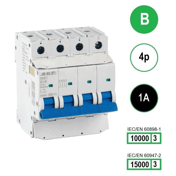 SEP INS1-4B01 installatieautomaat 4-polig 1A B-karakteristiek met verzegelbare aansluitafdekking