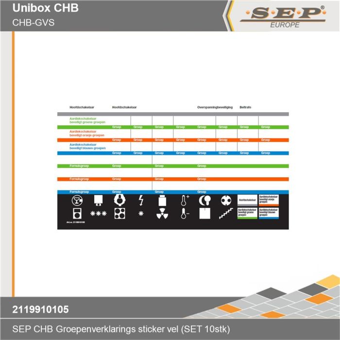 SEP UniBox CHB-GVS - identificatie groepenkast stickervel - details