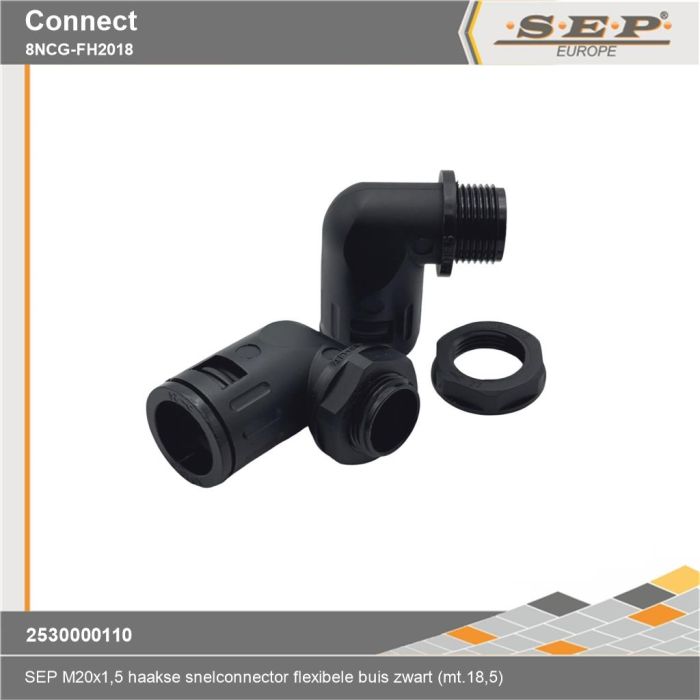 SEP Connect 8NCG-FH2018 - haakse buiswartel M20 mt.18.5 - zwart RAL9005 - details