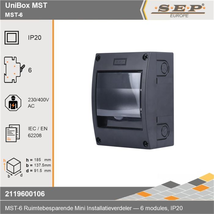 SEP UniBox MST-6 mini installatieverdeler 6 modules IP20 technische gegevens - 2119600106