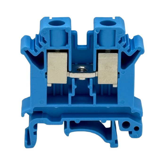 SEP SRK-10-BU blauwe rijgklem, 10mm2 zijaanzicht met aansluitingen - modulaire DIN-rail, 2011300220, GTIN 8718959078057