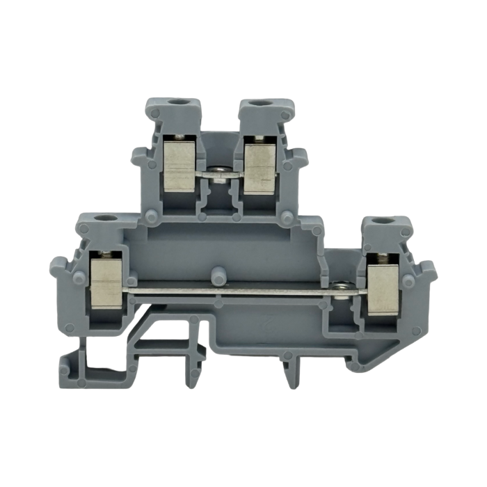 SEP SRK-2.5-etage grijze etageklem, 2,5mm2 zijaanzicht met aansluitingen - modulaire DIN-rail, 2011300560, GTIN 8718959078392