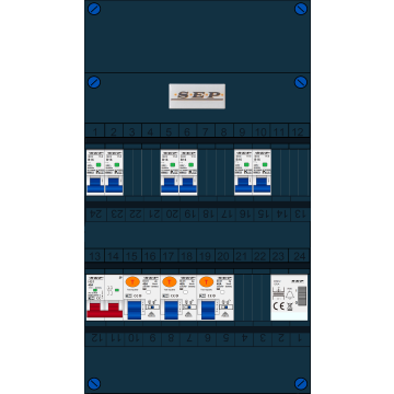 Schotman Elektro B.V. - SEP FS40A, Hoofdschakelaar, 3x Aardlekschakelaar, 6x Installatieautomaat, 1x Beltrafo 1 fase