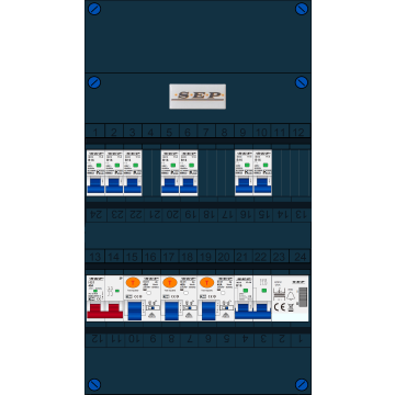 Schotman Elektro B.V. - SEP FS40A, Hoofdschakelaar, 3x Aardlekschakelaar, 7x Installatieautomaat, 1x Kookgroep, 1x Beltrafo 1 fase