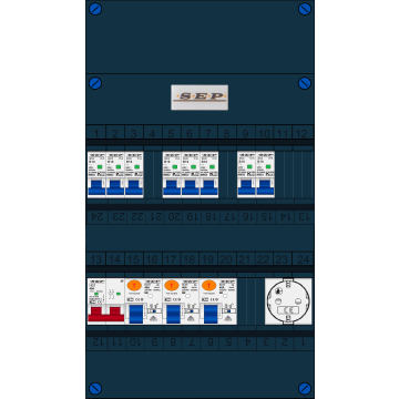 Schotman Elektro B.V. - SEP FS40A, Hoofdschakelaar, 3x Aardlekschakelaar, 8x Installatieautomaat, 1x Wandcontactdoos 1 fase