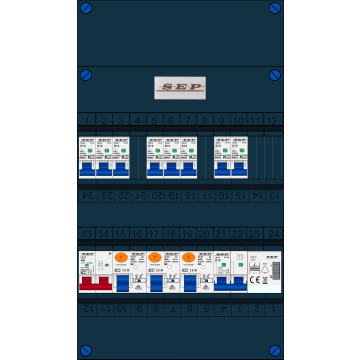 Schotman Elektro B.V. - SEP FS40A, Hoofdschakelaar, 3x Aardlekschakelaar, 8x Installatieautomaat, 1x Kookgroep, 1x Beltrafo 1 fase