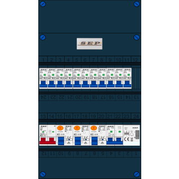 Schotman Elektro B.V. - SEP FS40A, Hoofdschakelaar, 3x Aardlekschakelaar, 10x Installatieautomaat, 1x Kookgroep, 1x Beltrafo 1 fase
