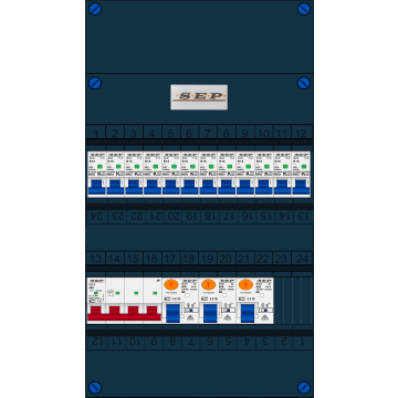 Schotman Elektro B.V. - SEP FS40A, Hoofdschakelaar, 3x Aardlekschakelaar, 12x Installatieautomaat 3 fase