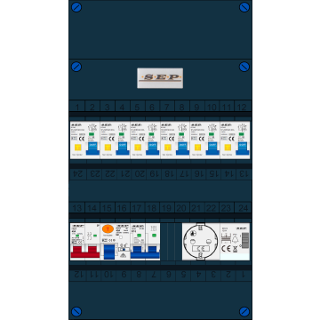 Schotman Elektro B.V. - SEP FS40A, 1xHoofdschakelaar, 6xAardlekautomaat, 1xAls+Fornuisgroep, 1xBeltrafo, 1xContactdoos, 1 Fase 