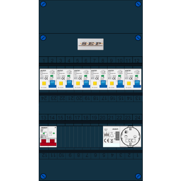 Schotman Elektro B.V. - SEP FS40A, 1xHoofdschakelaar, 6xAardlekautomaat, 1xBeltrafo, 1xContactdoos, 1 Fase