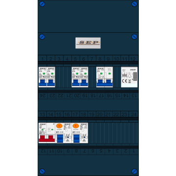 Schotman Elektro B.V. - SEP FS40A, Hoofdschakelaar, 2x Aardlekschakelaar, 4x Installatieautomaat, 1x Kookgroep, 1x Beltrafo 1 fase