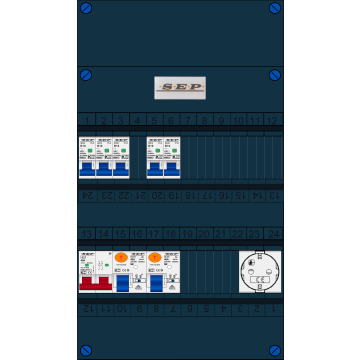 Schotman Elektro B.V. - SEP FS40A, Hoofdschakelaar, 2x Aardlekschakelaar, 5x Installatieautomaat,1x Wandcontactdoos 1 fase