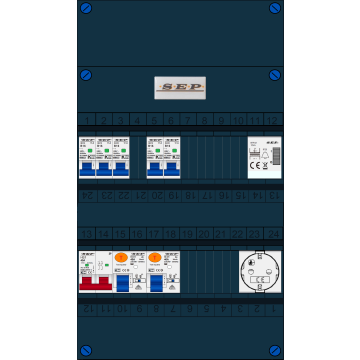 Schotman Elektro B.V. - SEP FS40A, Hoofdschakelaar, 2x Aardlekschakelaar, 5x Installatieautomaat, 1x Beltrafo, 1x Wandcontactdoos 1 fase