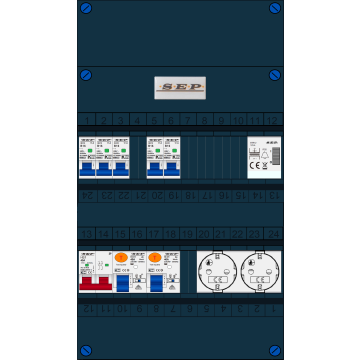 Schotman Elektro B.V. - SEP FS40A, Hoofdschakelaar, 2x Aardlekschakelaar, 5x Installatieautomaat, 1x Beltrafo, 2x Wandcontactdoos 1 fase