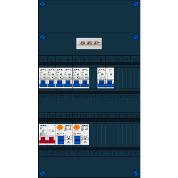 Schotman Elektro B.V. - SEP FS40A, Hoofdschakelaar, 2x Aardlekschakelaar, 6x Installatieautomaat, 1x Kookgroep 1 fase