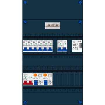 Schotman Elektro B.V. - SEP FS40A, Hoofdschakelaar, 2x Aardlekschakelaar, 6x Installatieautomaat, 1x Kookgroep, 1x Beltrafo 1 fase