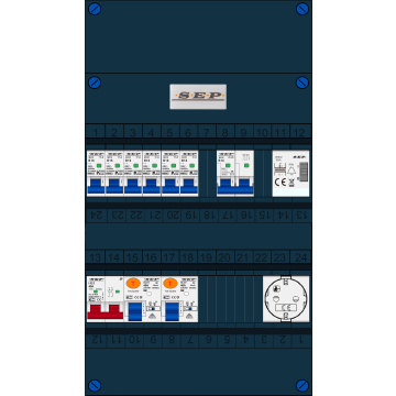 Schotman Elektro B.V. - SEP FS40A, Hoofdschakelaar, 2x Aardlekschakelaar, 6x Installatieautomaat, 1x Kookgroep, 1x Beltrafo, 1x Wandcontactdoos 1 fase