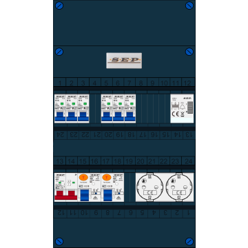 Schotman Elektro B.V. - SEP FS40A, Hoofdschakelaar, 2x Aardlekschakelaar, 6x Installatieautomaat, 1x Beltrafo, 2x Wandcontactdoos 1 fase
