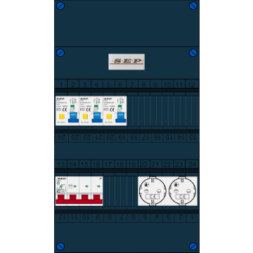 Schotman Elektro B.V. - SEP FS40A, 1xHoofdschakelaar, 3xAardlekautomaat, 2xContactdoos, 3 Fase