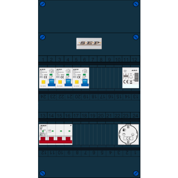 Schotman Elektro B.V. - SEP FS40A, 1xHoofdschakelaar, 3xAardlekautomaat, 1xBeltrafo, 1xContactdoos, 3 Fase