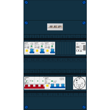 Schotman Elektro B.V. - SEP FS40A, 1xHoofdschakelaar, 3xAardlekautomaat, 1xKracht aardlekautomaat, 1xBeltrafo, 1xContactoos, 3 Fase