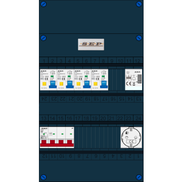 Schotman Elektro B.V. - SEP FS40A, 1xHoofdschakelaar, 4xAardlekautomaat, 1xBeltrafo, 1xContactdoos, 3 Fase