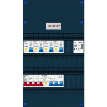 Schotman Elektro B.V. - SEP FS40A, 1xHoofdschakelaar, 4xAardlekautomaat, 1xKracht aardlekautomaat, 1xBeltrafo, 3 Fase
