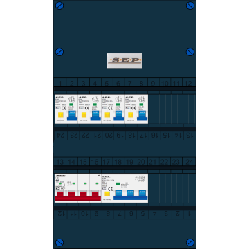 Schotman Elektro B.V. - SEP FS40A, 1xHoofdschakelaar, 4xAardlekautomaat, 1xKracht aardlekautomaat, 3 Fase