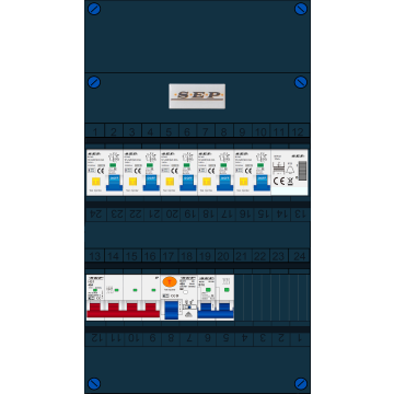 Schotman Elektro B.V. - SEP FS40A, 1xHoofdschakelaar, 5xAardlekautomaat, 1xAls+Fornuisgroep, 1xBeltrafo, 3 Fase 
