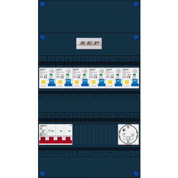 Schotman Elektro B.V. - SEP FS40A, 1xHoofdschakelaar, 6xAardlekautomaat, 1xContactdoos, 3 Fase
