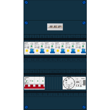 Schotman Elektro B.V. - SEP FS40A, 1xHoofdschakelaar, 6xAardlekautomaat, 1xBeltrafo, 1xContactdoos, 3 Fase