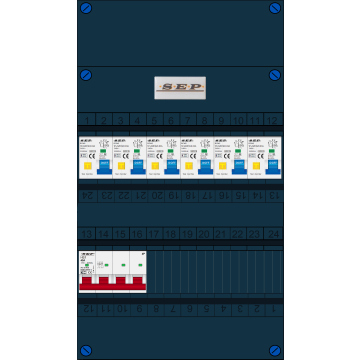 Schotman Elektro B.V. - SEP FS40A, 1xHoofdschakelaar, 6xAardlekautomaat, 3 Fase