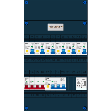 Schotman Elektro B.V. - SEP FS40A, 1xHoofdschakelaar, 6xAardlekautomaat, 1xKracht aardlekautomaat, 1xBeltrafo, 3 Fase