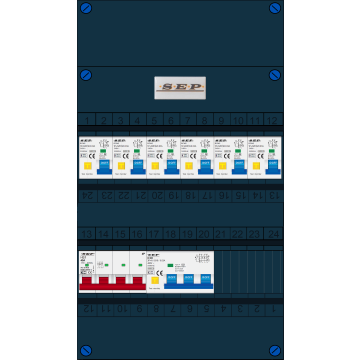 Schotman Elektro B.V. - SEP FS40A, 1xHoofdschakelaar, 6xAardlekautomaat, 1xKracht aardlekautomaat, 3 Fase