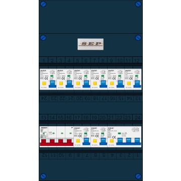 Schotman Elektro B.V. - SEP FS40A, 1xHoofdschakelaar, 8xAardlekautomaat, 1xKracht aardlekautomaat, 3 Fase