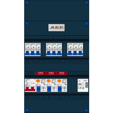 Schotman Elektro B.V. - SEP FS40A, 1xHoofdschakelaar, 3xAardlekschakelaar-Type B, 9xinstallatieautomaat, 1xBeltrafo, 1 Fase