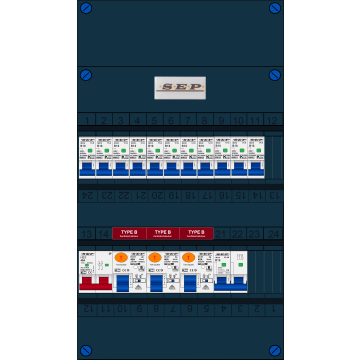 Schotman Elektro B.V. - SEP FS40A, 1xHoofdschakelaar, 3xAardlekschakelaar-Type B, 11xinstallatieautomaat, 1xFornuisgroep, 1 Fase