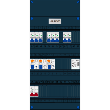 Schotman Elektro B.V. - SEP FS40A, Hoofdschakelaar, 3x Aardlekschakelaar, 8x Installatieautomaat, 1x Beltrafo 1 fase