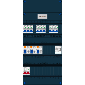 Schotman Elektro B.V. - SEP FS40A, Hoofdschakelaar, 3x Aardlekschakelaar, 9x Installatieautomaat, 1x Beltrafo 1 fase