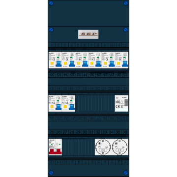 Schotman Elektro B.V. - SEP FS40A, 1xHoofdschakelaar, 8xAardlekautomaat, 1xBeltrafo, 2xContactdoos, 1 Fase