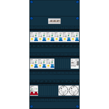 Schotman Elektro B.V. - SEP FS40A, 1xHoofdschakelaar, 9xAardlekautomaat, 1xBeltrafo, 2xContactdoos, 1 Fase