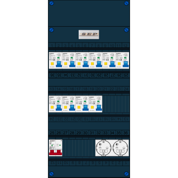 Schotman Elektro B.V. - SEP FS40A, 1xHoofdschakelaar, 10xAardlekautomaat, 2xContactdoos, 1 Fase