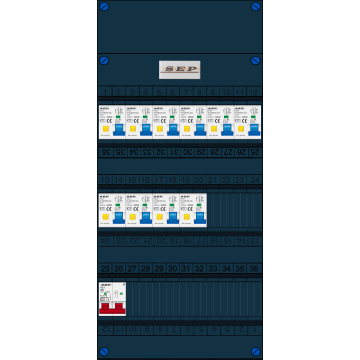 Schotman Elektro B.V. - SEP FS40A, 1xHoofdschakelaar, 10xAardlekautomaat, 1 Fase