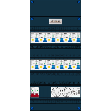 Schotman Elektro B.V. - SEP FS40A, 1xHoofdschakelaar, 12xAardlekautomaat, 1xBeltrafo, 2xContactdoos, 1 Fase